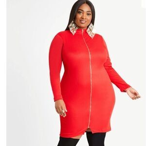 Ashley Stewart red sexy bodycon zip up dress size 26/28  Barbiecore style